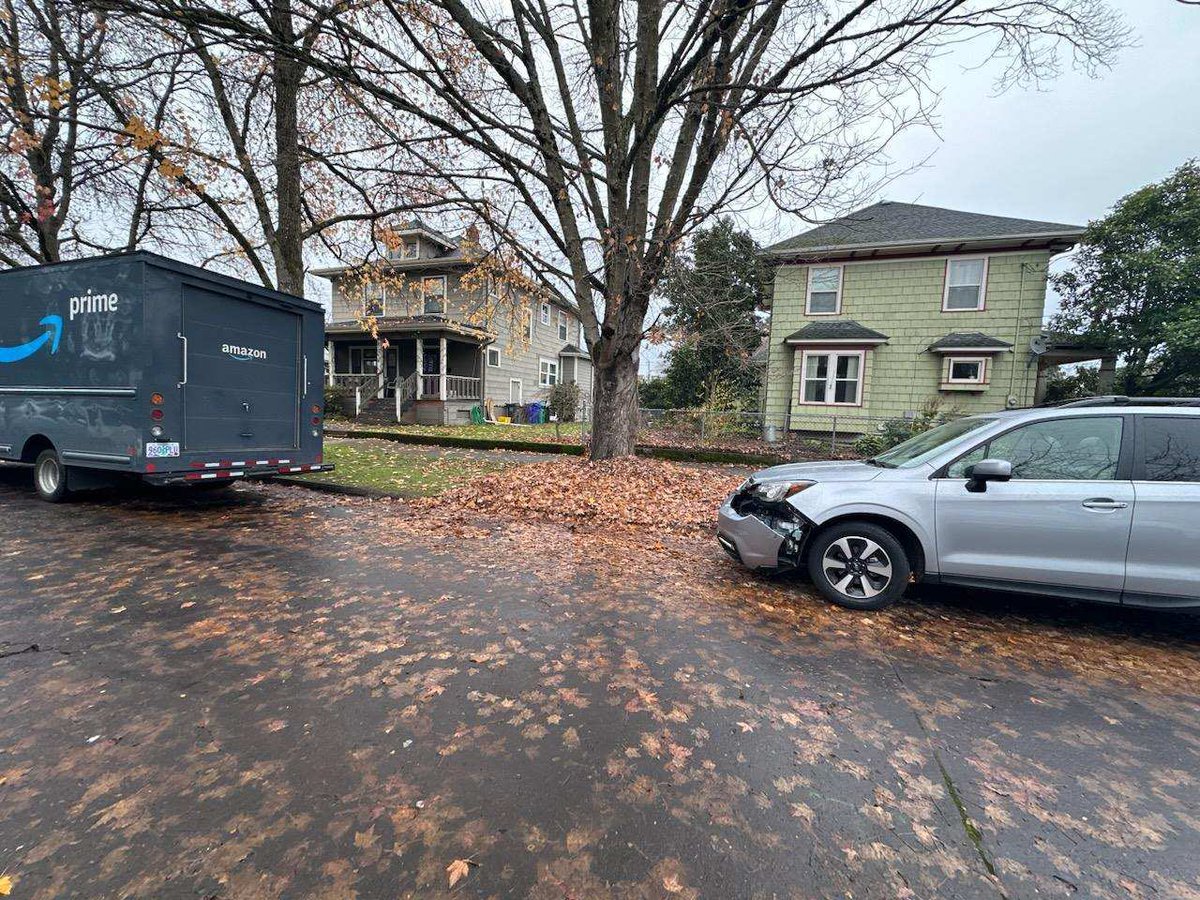 firehaus's tweet photo. @Amazon you have to make this right. That’s my girlfriend’s brand new car. She’s had barely a month. One of your drivers destroyed it. Her last car was destroyed by a hit and run. https://t.co/5ll6QoH0ta