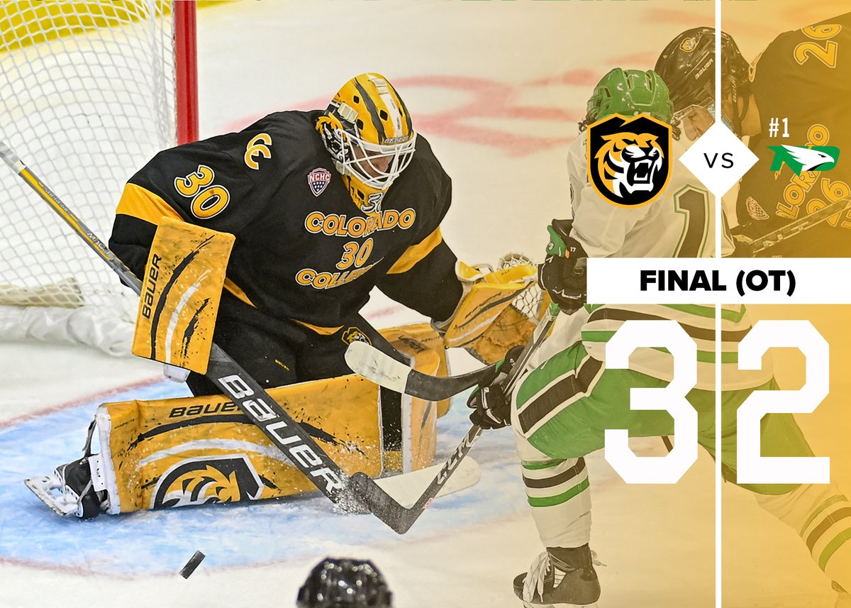 TIGERS SWEEP #1 NORTH DAKOTA!!  🧹 

Logan Will scored twice and Gleb Veremyev ended it in overtime to give CC its first sweep in Grand Forks since 1993 and first over a top-ranked team since 2005!!

#CCTigers