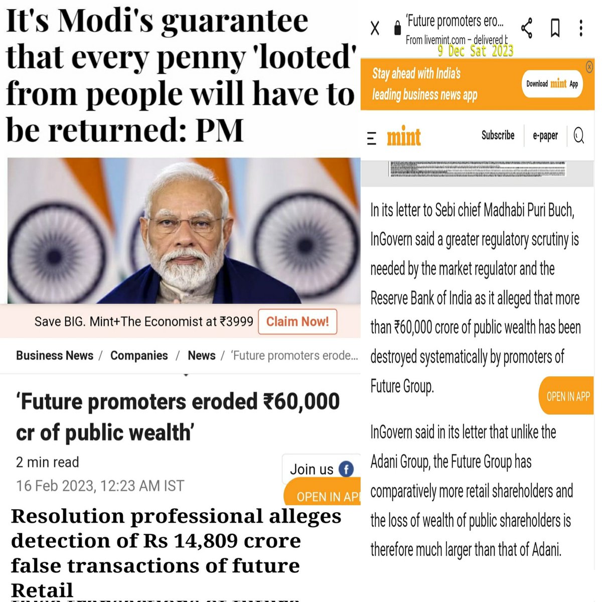 IamShareholder's tweet photo. @TheOfficialSBI @FinancialXpress @mint @BankofIndia_IN @RBI @SEBI_India @FinMinIndia 60,000 crore fraud committed by promoters and independent directors of #BigBazaar. Retail investors and creditors were looted in this massive #Robbery. Where is the guarantee @narendramodi https://t.co/HPTwRvJcYQ