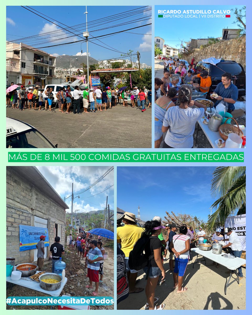 richastudillo's tweet image. Gracias al apoyo de amigas y amigos hemos entregado más de 8 mil 500 comidas de manera gratuita a las y los acapulqueños que lo necesitan. Debemos de seguir sumando por #Acapulco, para que la ayuda siga llegando a las personas afectadas por el #HuracánOtis.…
