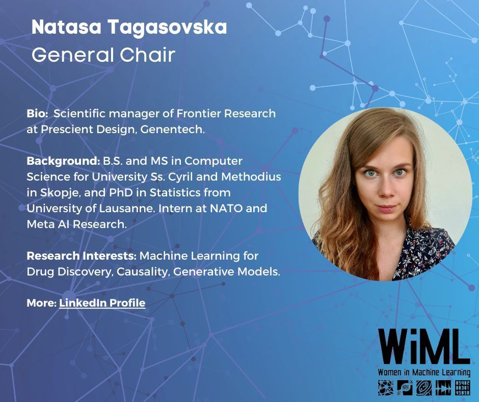 We want to thank Natasa Tagasovska for being our General Chair at this years' WiML Workshop! #NeurIPS2023 Register here: buff.ly/46TTUXr