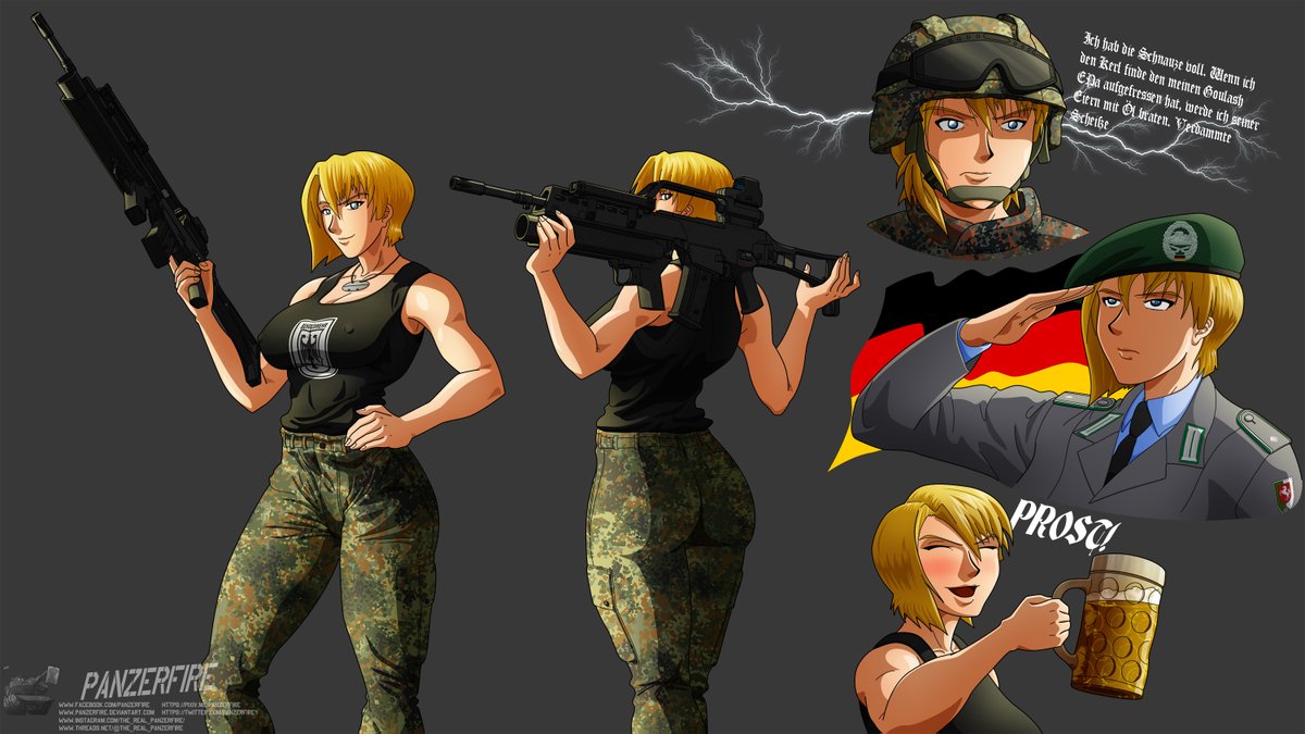 Panzerfire1's tweet photo. Leutnant Helga Nadler! My flagship OC. Hope y'all like it.

If this gets... say... 25 retweets and 200 likes I post the (Slightly) NSFW variant. 😘

Probably gonna get chewed out for the German on the top right. I'm sorry aber mein Deutsch has gone rusty. 🥲 https://t.co/x1wORuvefR