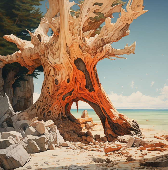 dloblaw01's tweet photo. Another slightly surreal tree on a Georgian Bay shoreline from #Ai land #digitalart #Midjourney #AiCommunity #georgianbay #georgianbaylife #tree https://t.co/FtVdMiAelx