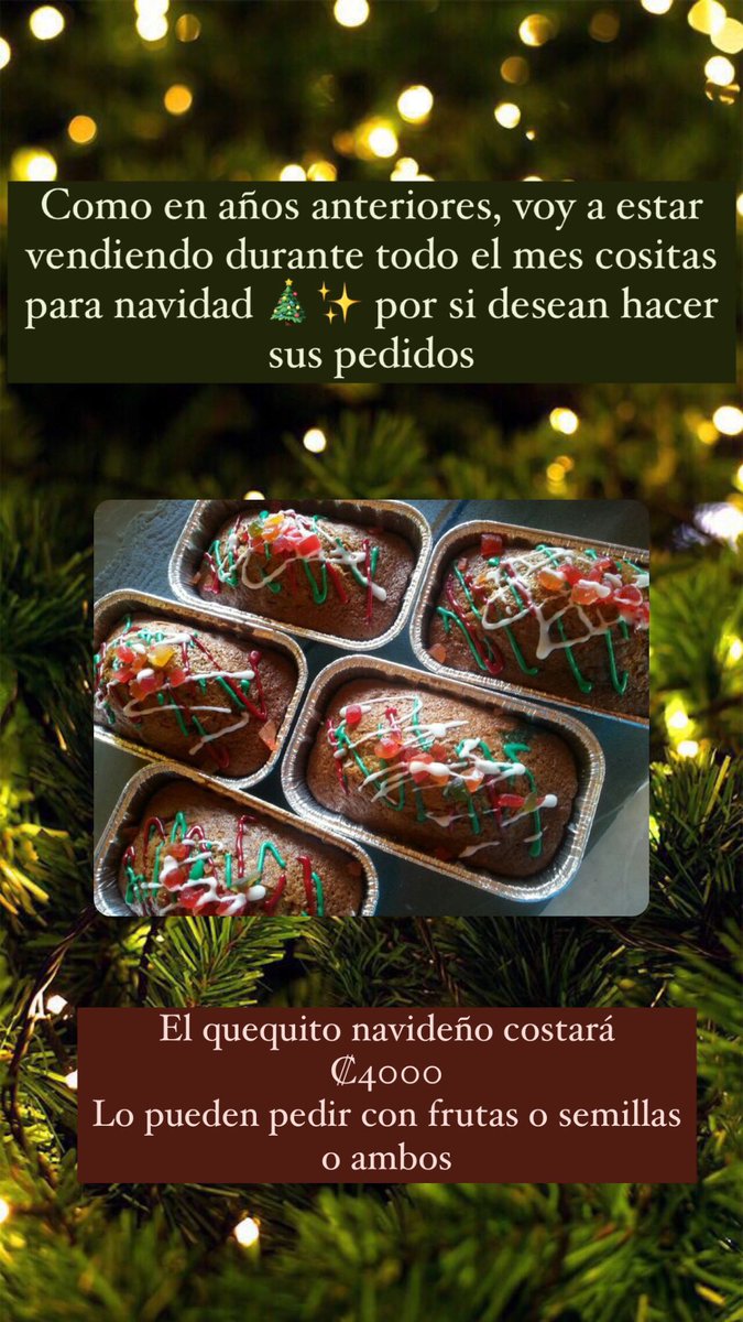 raqcastro18's tweet photo. Hola, durante este mes voy a estar vendiendo distintos productos por si quisieran darse un gustito de navidad o darlo como regalo 🎄❤️

Les ofrezco
🎄Crocante Alemán en 8000 medio y 16000 uno entero 
🎄Queque navideño en 4000
🎄Cajitas con galletas para decorar en 4000 https://t.co/mtIl5D2Bjc