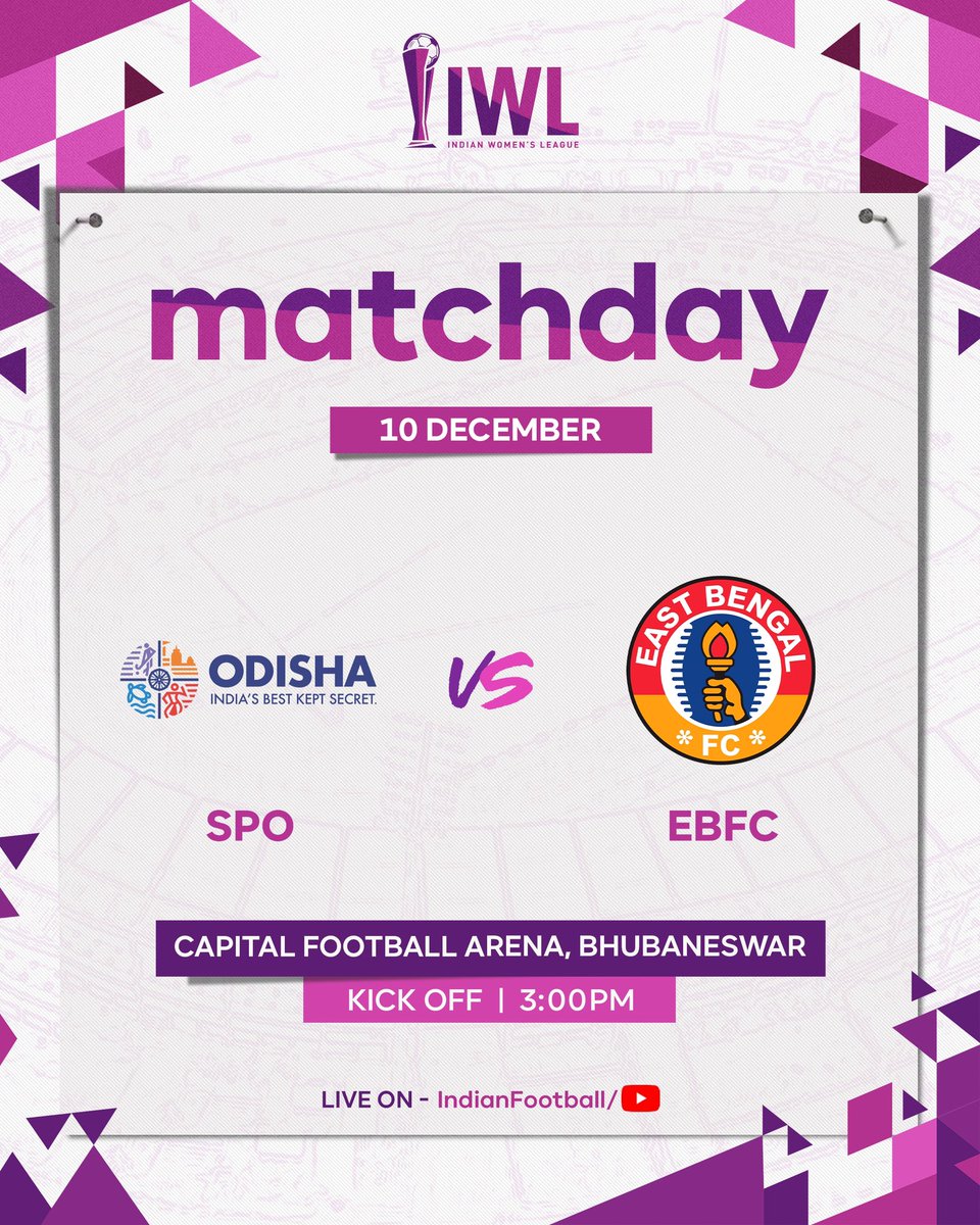 INDWomensLeague's tweet photo. IT'S MATCHDAY! π₯
@sports_odisha will lock horns with @eastbengal_fc in a battle for all 3 points! π₯
#SOEB βοΈ #IWL π #ShePower π§ #IndianFootball β½ https://t.co/DHiJcRBrlM