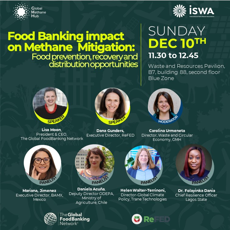 Today! At the waste and resources pavilion @ISWA_org . We will talk about food banks and methane mitigation 😎🤓👇👇👇 @COP28_UAE @foodbanking @Gmethanehub @refed @MinagriCL