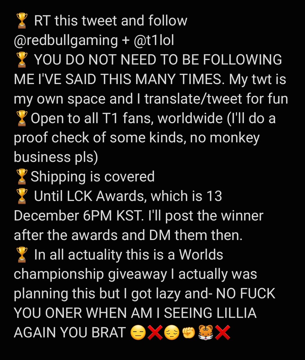 an_pilot's tweet image. The "F Oner you could have picked Lillia" Giveaway

Because my brat didn't want to give his sister fun and refused to pick Lillia in Berlin

● RT this tweet
● Follow @redbullgaming and @T1LoL 
● until: 13 December 6PM KST 
● check photos for details