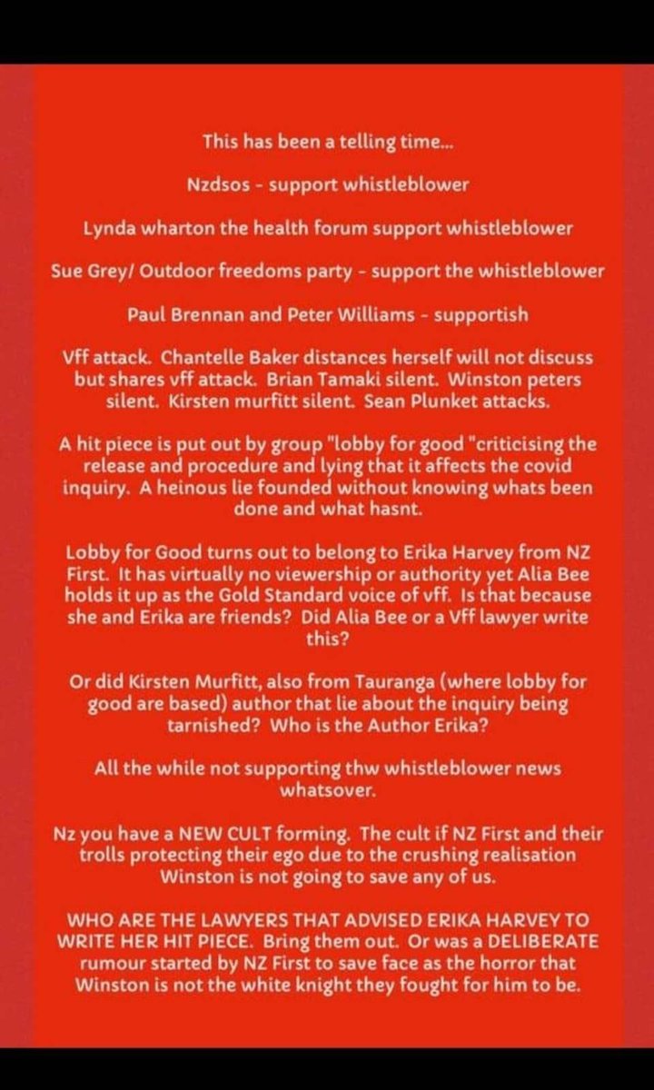 Firstly Liz Gunn /Nz Loyal, how dare you. I've watched from a distance over the last year how you've continued to drive division through the freedom community.  From your hits on Sue Grey, to Winston Peters and Nz First. Then onto threatening to sue someone who decided to