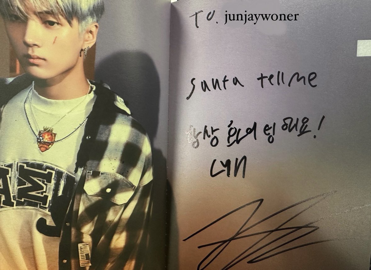 junjaywoner's tweet image. 231207 bdm 팬싸 fansign slot 

i asked jay what song(s) i should include in my playlist i have dedicated to him and he said santa tell me!

i also asked for words of encouragement for someone going through a hard time and he said “always fighting! lyn” 🤍 

#ENHYPEN_JAY #제이