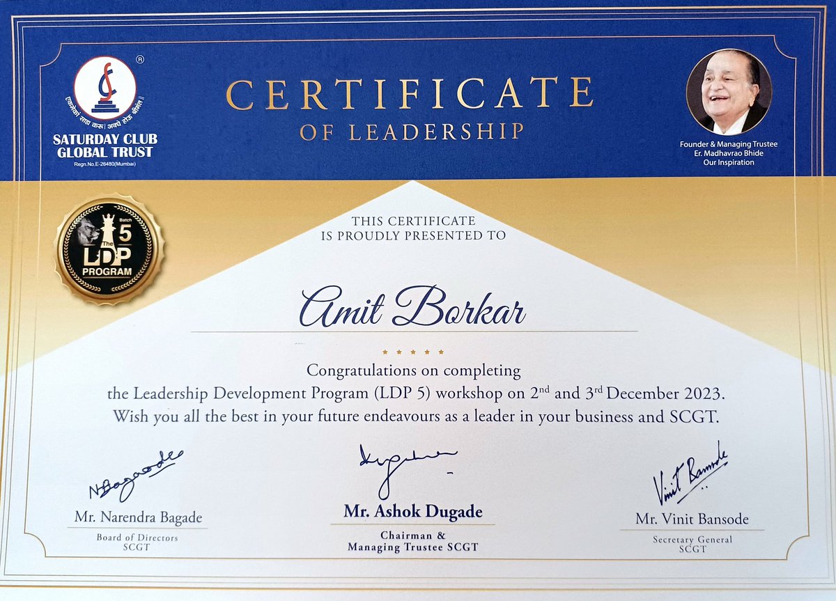 amitborkarin's tweet photo. "Inspired, enlightened, and ready to conquer new heights – this LDP (Leadership Development Program) was a transformative journey of self-discovery and motivation!"
.
.
.
@SaturdayClubGlobalTrust https://t.co/dD9rG96r4p