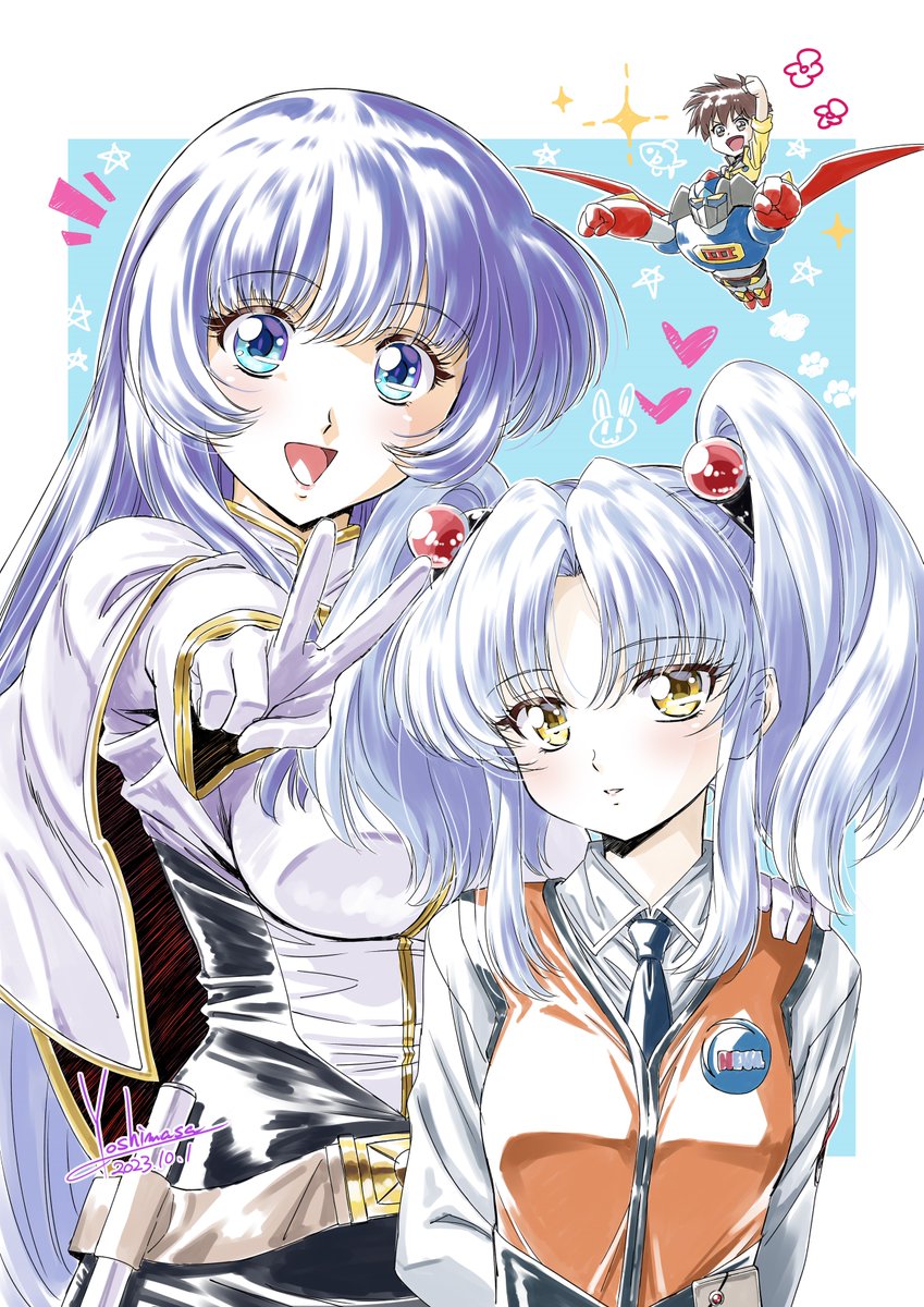 hoshino ruri multiple girls 2girls twintails blue eyes 1boy yellow eyes blue hair  illustration images