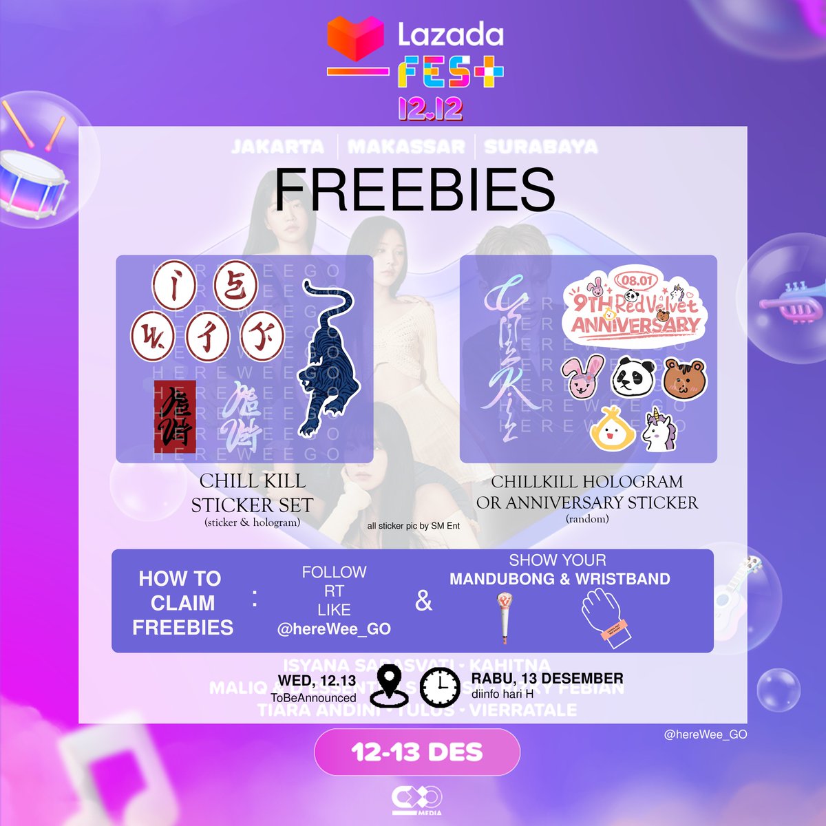 Luvies!! Mari merapat yang hari Rabu seru seruan bareng <a href="/RVsmtown/">Red Velvet</a> 🥰
FREEBIES LAZADA FEST !! 
Details &amp; rules ⬇️
See you soon Luves!! ❤️💛💙💚💜
#LazadaFest1212