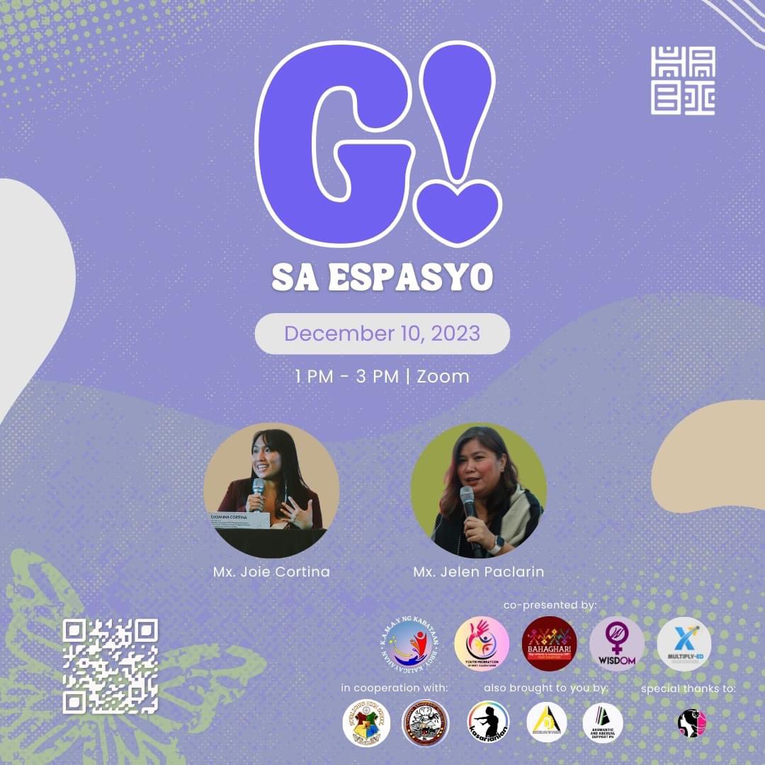 habi_threadsph's tweet photo. SEE YOU IN A FEW! 

𝗚! 𝗦𝗔 𝗘𝗦𝗣𝗔𝗦𝗬𝗢 is here to strengthen our capacities in mainstreaming gender justice, smashing barriers, and carving out secure spaces for our dynamic youth, resilient women, and the vibrant LGBTQIA community. 🌈 https://t.co/D42FpYTqbx