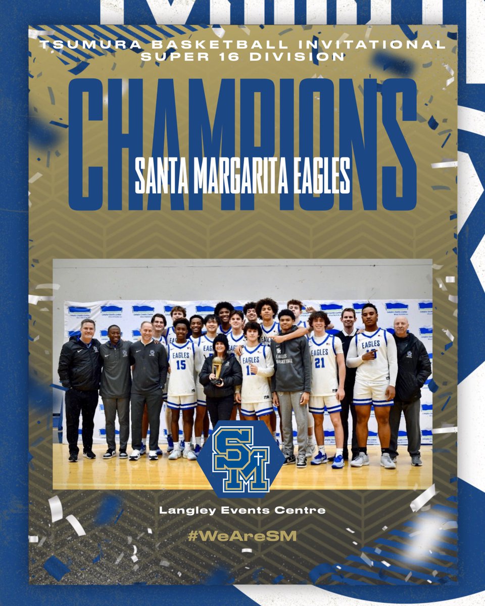 SMCHS_Basketball (@smchsbasketball) on Twitter photo Santa Margarita Eagles win the 2023 Tsumura Basketball Invitational—Super 16 division—with a 91-32 win over St. Patrick. Awards to follow…
Ethan Rhee 12 pts
Tobias Averill 12
Cameron McNamee 11
Drew Anderson 10
#WeAreSM🦅
<a href="/SMCHSEagles/">SANTA MARGARITA Catholic High School</a> <a href="/SMCHSAthletics/">SMCHS Athletics</a>
<a href="/htsumura/">Howard Tsumura</a> <a href="/LangleyEvents/">Langley Events Centre</a> Santa Margarita Eagles win the 2023 Tsumura Basketball Invitational—Super 16 division—with a 91-32 win over St. Patrick. Awards to follow…
Ethan Rhee 12 pts
Tobias Averill 12
Cameron McNamee 11
Drew Anderson 10
#WeAreSM🦅
<a href="/SMCHSEagles/">SANTA MARGARITA Catholic High School</a> <a href="/SMCHSAthletics/">SMCHS Athletics</a>
<a href="/htsumura/">Howard Tsumura</a> <a href="/LangleyEvents/">Langley Events Centre</a>