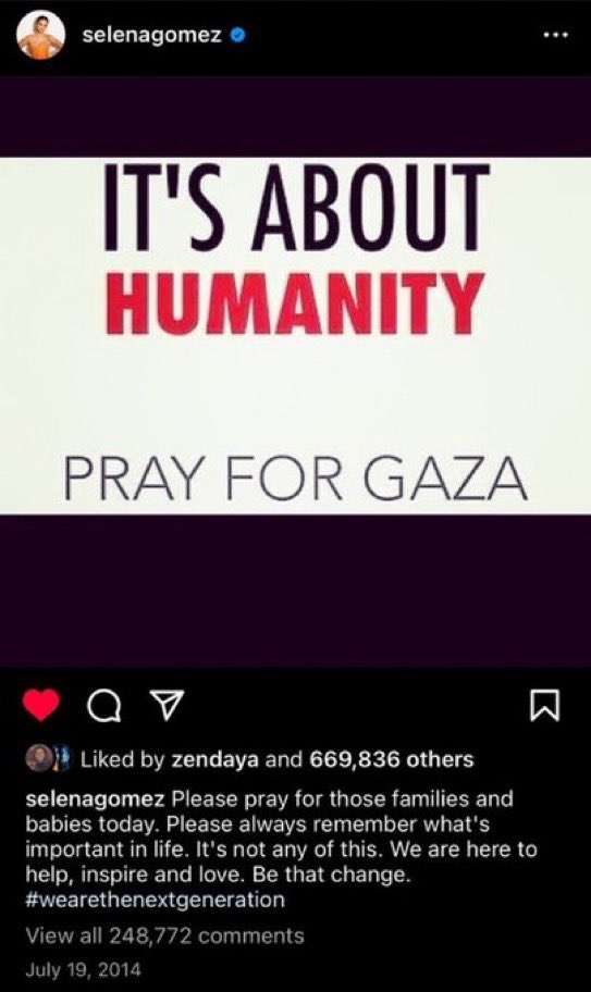 theyluvselener's tweet photo. lets start with the fact that selena has supported Palestine https://t.co/HskaSqq20t