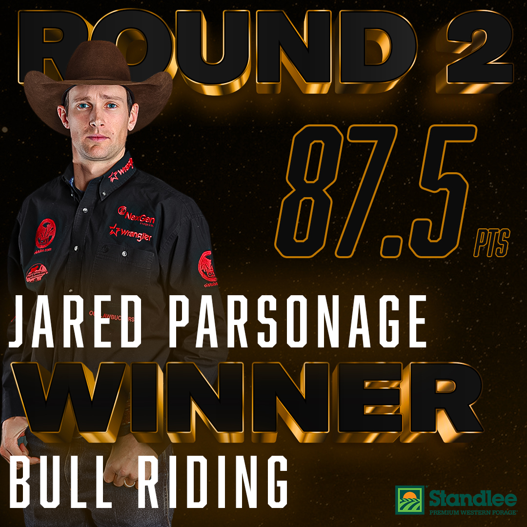 Jared Parsonage takes the Round 2 win with an incredible 87.5-point ride on Barnes PRCA Rodeo Inc.'s Umm.

Standlee presents this winning ride. To learn more about Standlee, visit their website.