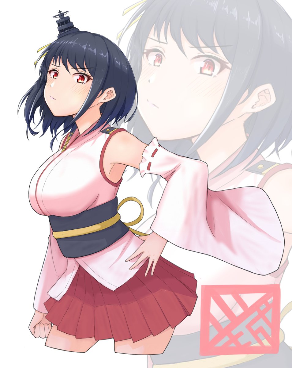 yamashiro (kancolle) 1girl black hair skirt solo short hair red eyes detached sleeves  illustration images