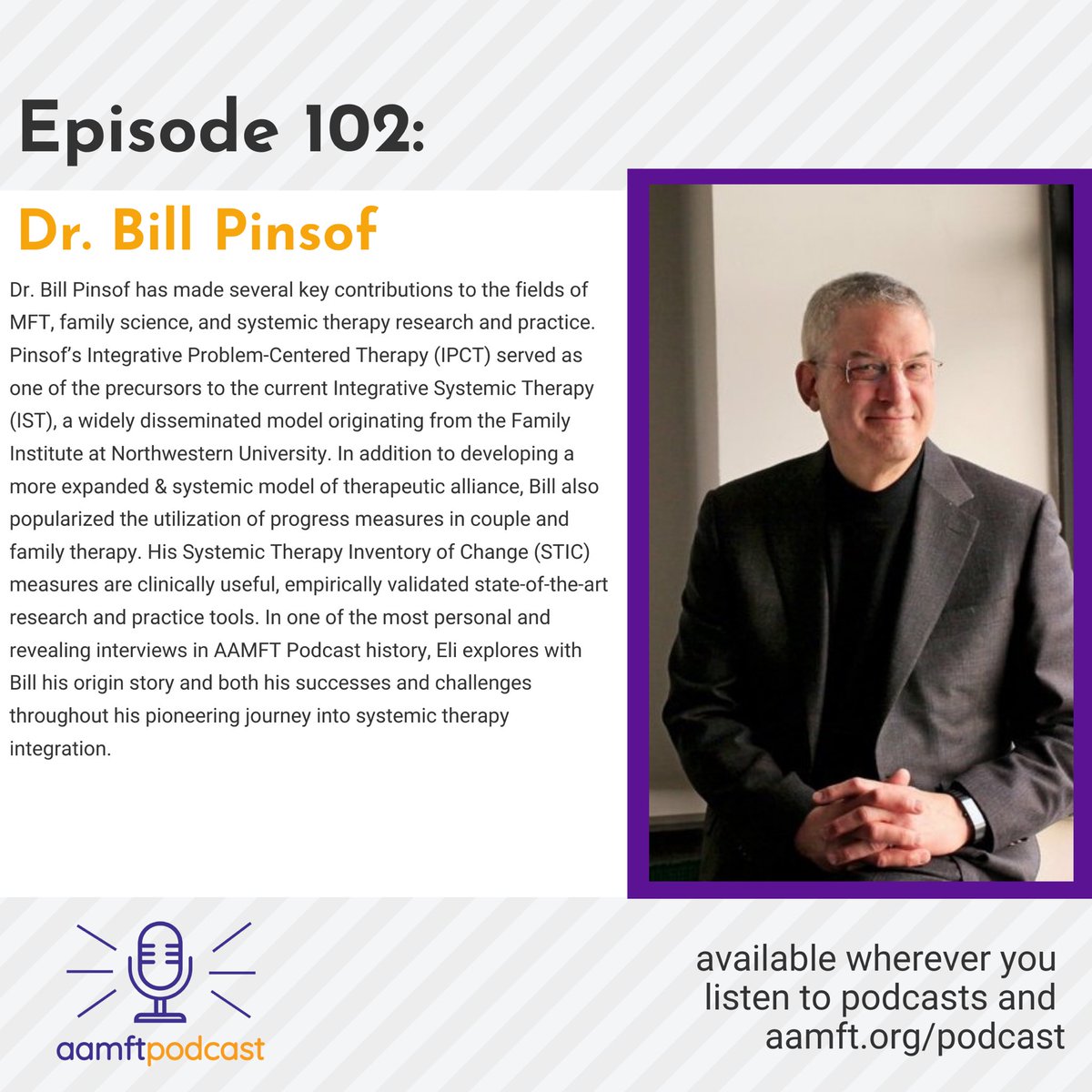 Ending my 5th season on the AAMFT Podcast with one of my favorite episodes in the Pioneer Series. Bill has been a major influence in the world of systemic psychotherapy for the past 40+ years. 
podcasts.apple.com/us/podcast/the…