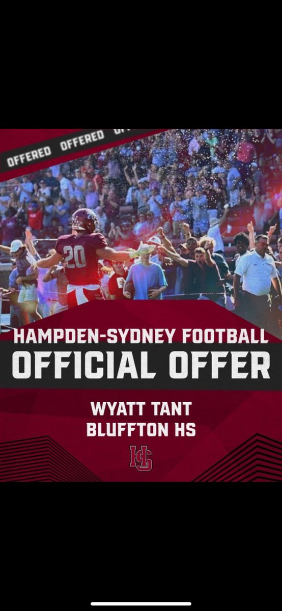 TantWyatt's tweet photo. After a great conversation with @ZachZullinger I am blessed to receive  an offer from Hampden-Sydney College!! @HSC__FOOTBALL 
@HaydenGregory50 @BHSBobcatFB @TyCunningham52 @thekuff16 https://t.co/E2XhhWmV0r