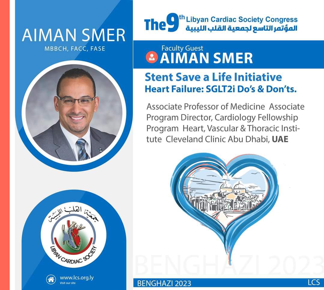Libyan Cardiac Society جمعية القلب الليبية (@lcsociety2001) on Twitter photo #CARDIOLIBYA 2023
Speakers Snapshot
Dr. <a href="/AimanSmer/">Aiman Smer</a>
Topics:
- Stent Save a Life Initiative
- SGLT2i Do’s & Don’ts #CARDIOLIBYA 2023
Speakers Snapshot
Dr. <a href="/AimanSmer/">Aiman Smer</a>
Topics:
- Stent Save a Life Initiative
- SGLT2i Do’s & Don’ts