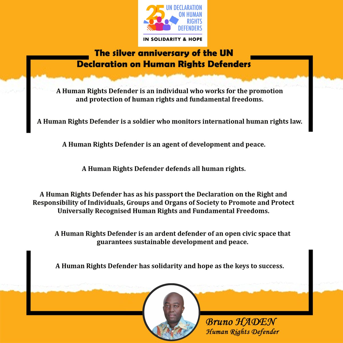 Happy International Human Rights Defenders Day! I <a href="/ProtectionInt/">Protection International</a> <a href="/ProtectHRD_EU/">ProtectDefenders.eu</a> <a href="/FIACAT_org/">FIACAT</a> <a href="/omctorg/">World Organisation Against Torture (OMCT)</a> <a href="/AEDHmonde/">Agir ensemble pour les droits humains</a> <a href="/CIVICUSMonitor/">CIVICUS Monitor</a> <a href="/ISHRglobal/">ISHR</a> <a href="/FrontLineHRD/">Front Line Defenders</a> <a href="/AfricaDefenders/">AfricanDefenders</a> <a href="/WHRDconvention/">AFRICA WHRD CONVENTION</a> 
#IHRD2023 #Right2DefendRights #InSolidarityAndHope #UDHR75 #HumanRights75