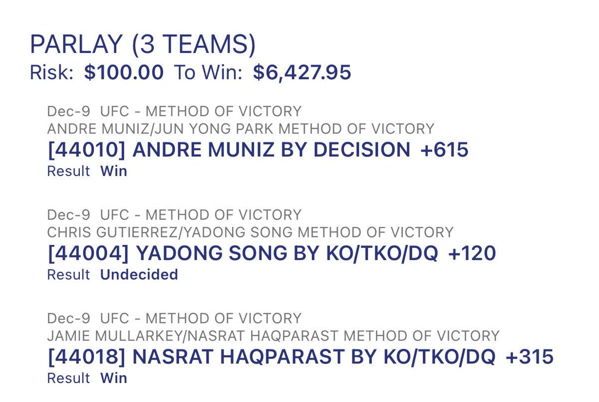 Bet every possible parlay combination of the night and this is only one that survived. Almost 250 different $100 parlays