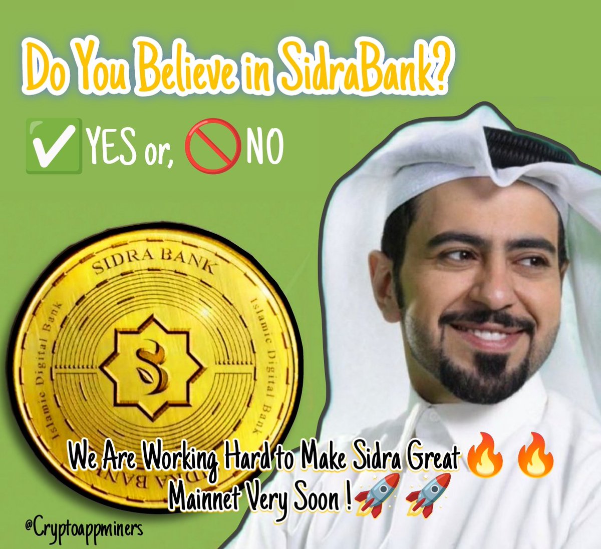 ❓Do You Believe in #SidraBank ?
      👇👇👇👇👇
    ✅YES  or,  🚫NO

We Are Working Hard to Make Sidra Great🔥🔥
Mainnet Very Soon !🚀🚀

❓KNOW MORE ABOUT SIDRACOIN HERE-🔻
      👇👇👇👇👇
t.me/cryptoappminer…

#SidraCoin #SidraChain #Sidra