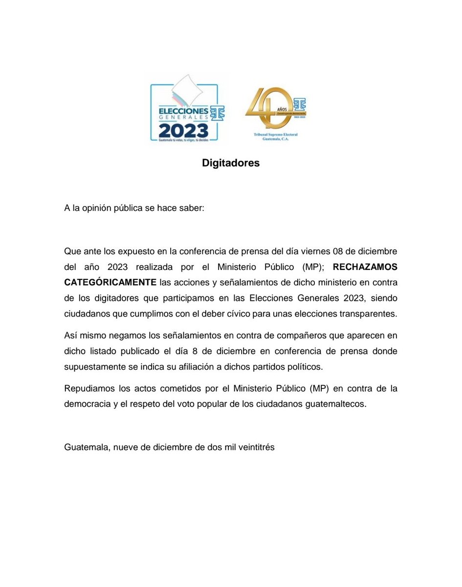_rojilla's tweet photo. Hola, de parte del grupo de digitadores del proceso electoral, ciudadanos que cumplieron con resguardar el voto popular, nos piden compartir el presente comunicado.

Les pido un rt, por fi https://t.co/ZhR2LbR7fw