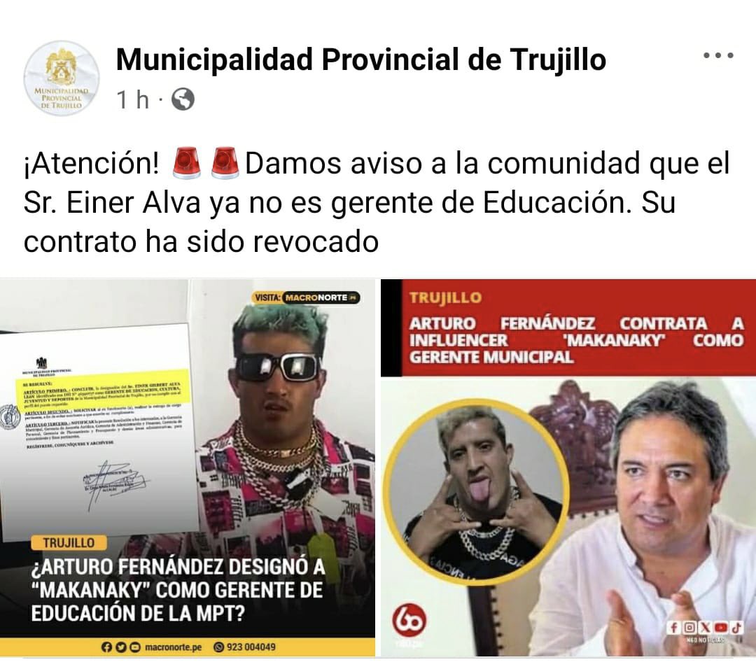 PolloFarsantePe's tweet photo. En un país en el que algo como Pedro Castillo pudo ser Presidente, Makanaky puede ser Gerente Municipal de Educación de Trujillo.
¿Por qué no? https://t.co/VLnJkZUEED