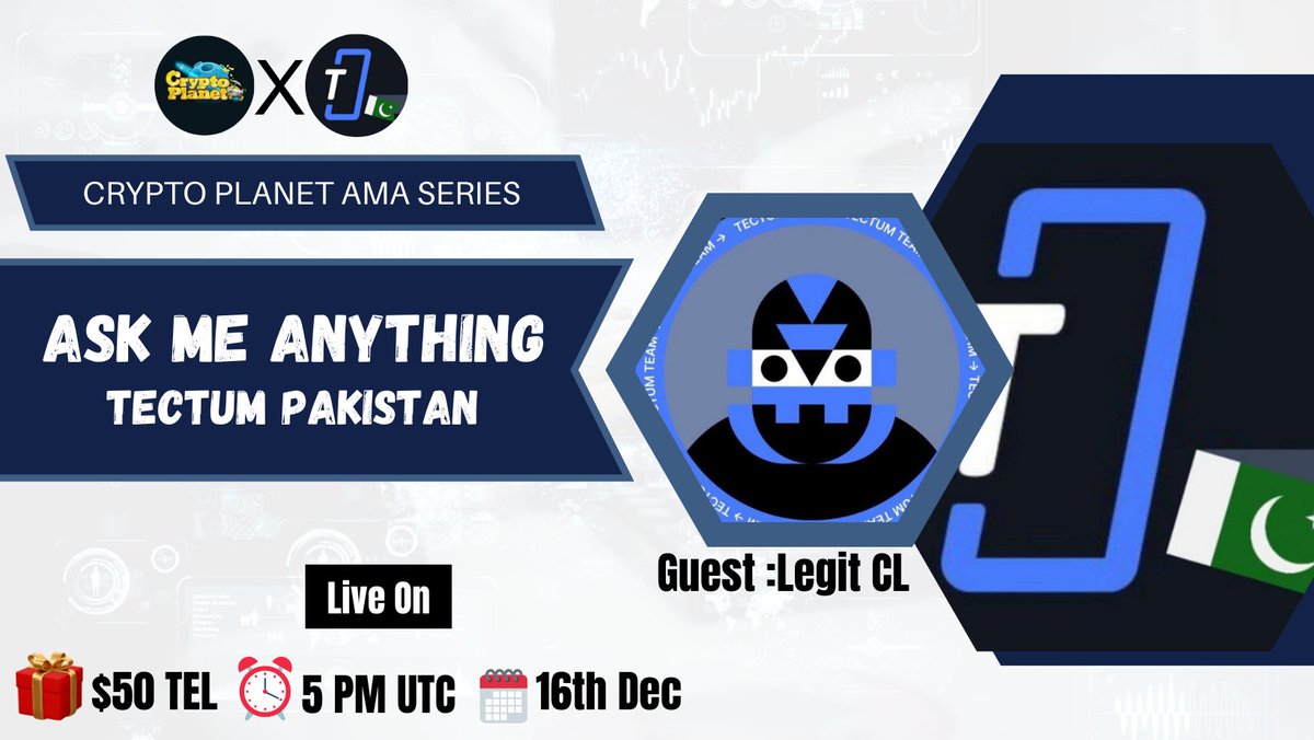CryptoPlanetoo's tweet image. 📢 We&apos;re thrilled to announce our next #TextAMA with &quot;Tectum Pakistan&quot; on 16th December at 5:00 PM UTC

🏦Venue:t.me/Crypto_Planet_…
🏆 Reward:50$ Tokens

〽️ Rules:
1️⃣. Follow
@CryptoPlanetoo
&amp;amp; 
@tectumpakistan

2️⃣. Like Retweet &amp;amp; Comment Your Questions (8 Questions Max) Tag…
