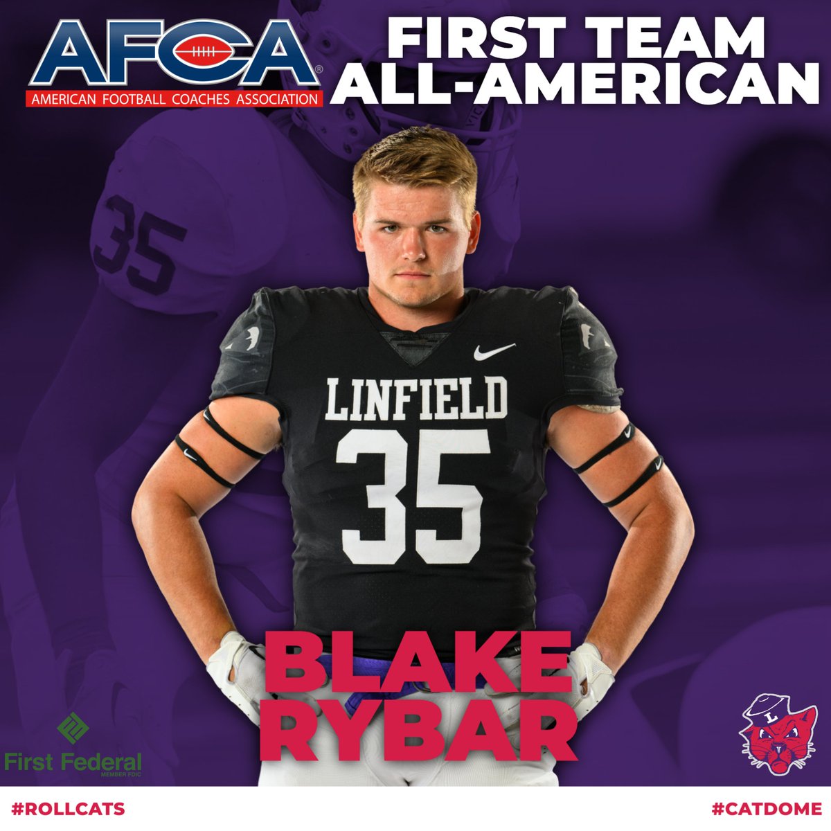 LinfieldFB's tweet photo. Blake Rybar adds another accolade to his storied Linfield career🟣🏈

Read more at https://t.co/DdD3qDj3or

#RollCats | #Catdome | #d3football https://t.co/VbcSyfegpw