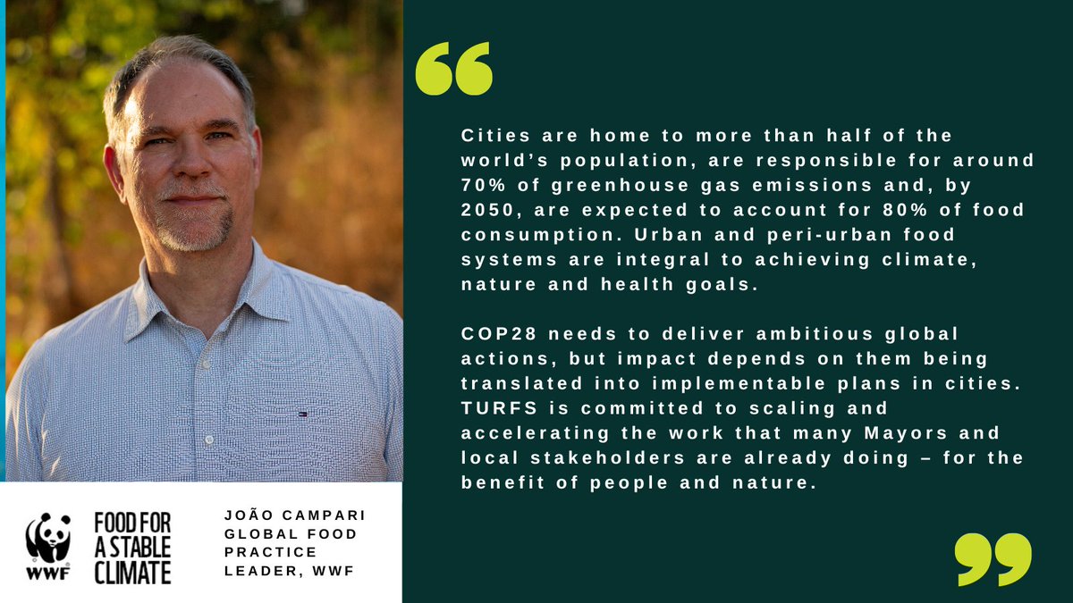 🆕As members of the Transforming Urban Rural Food Systems (TURFS) Consortium we launched our new strategy for food in urban & peri-urban environments at #COP28 Proud to be working with @CARE @ClubOfRome @c40cities @EATforum @GAINalliance @ICCCAD More 👉 wwf.panda.org/?10365916/TURF…