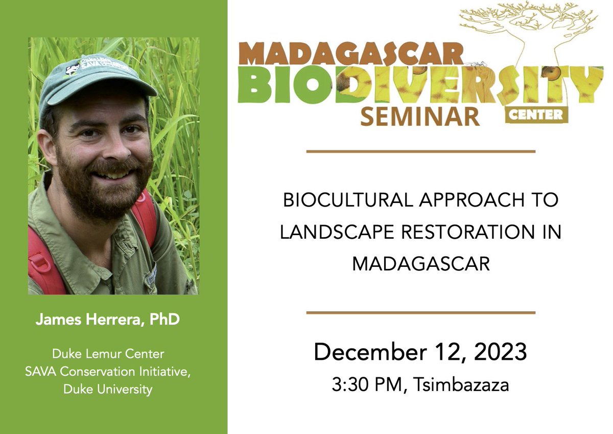 Madagascar Biodiversity Center (@mbc_madagascar) on Twitter photo πSeminar at MBC on Tuesday (12 Dec) at 3:30PM by <a href="/JamesPaulHerre1/">James Paul Herrera</a>
Zoom link: uwmadison.zoom.us/j/96651580642 πSeminar at MBC on Tuesday (12 Dec) at 3:30PM by <a href="/JamesPaulHerre1/">James Paul Herrera</a>
Zoom link: uwmadison.zoom.us/j/96651580642