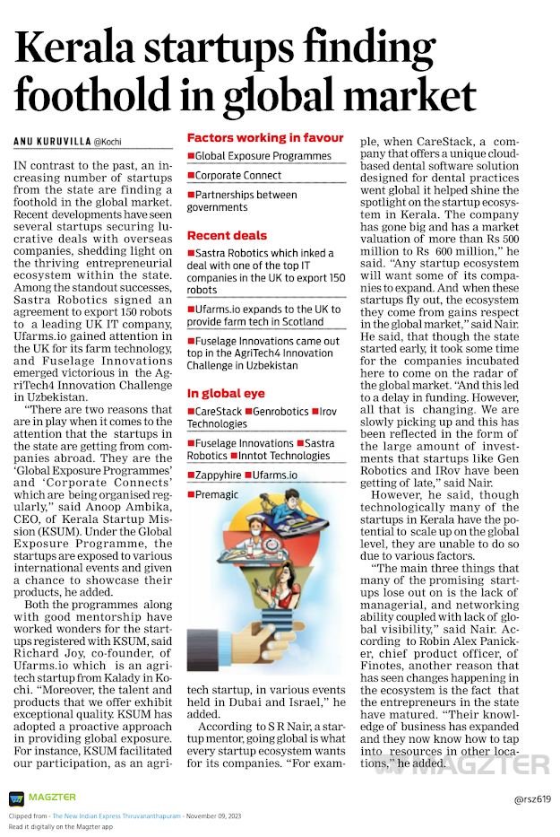 ra5esh's tweet image. Kerala startups finding foothold in global market
#SastraRobotics #Ufarms.io #fuselage #carestack #Genrobotics
#IROV #KeralaStartupMission #KeralaITParks #keralastartups #kerala #leftalternative #ksum