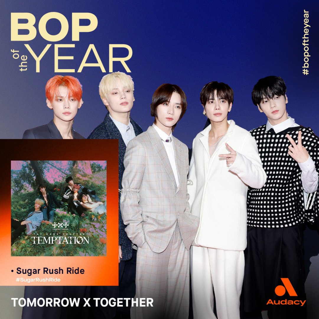 TXT_DailyNews's tweet image. I vote #BopOfTheYear for #SugarRushRide by @TXT_bighit @TXT_members ! 

📝 1 Tweet = 1 vote/day.