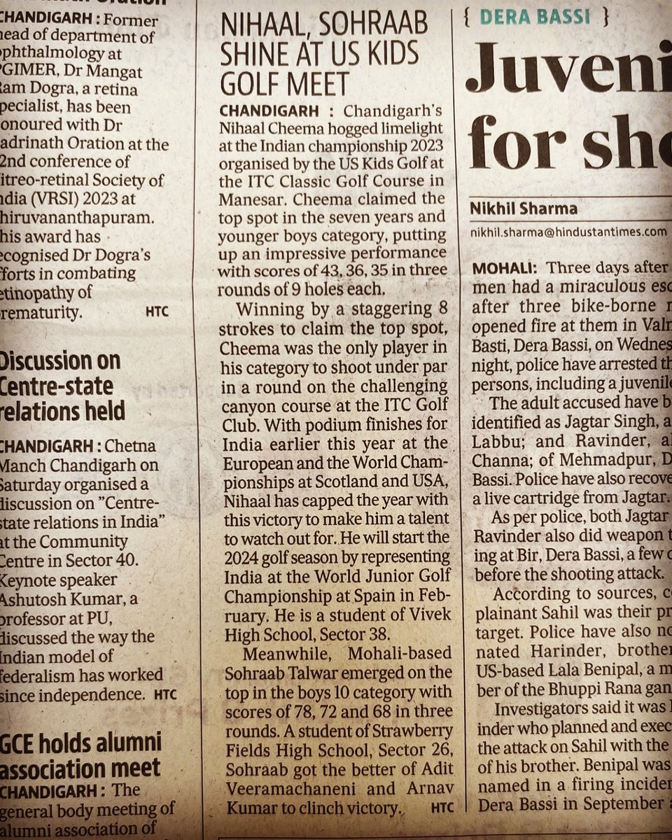 NihaalCheema's tweet photo. A big thank you to @htTweets @htcity and @shalini8282 for recognising young Nihaal’s achievement at the @uskidsgolf Indian Championship 2023

#champion https://t.co/gE7rBKyx8u