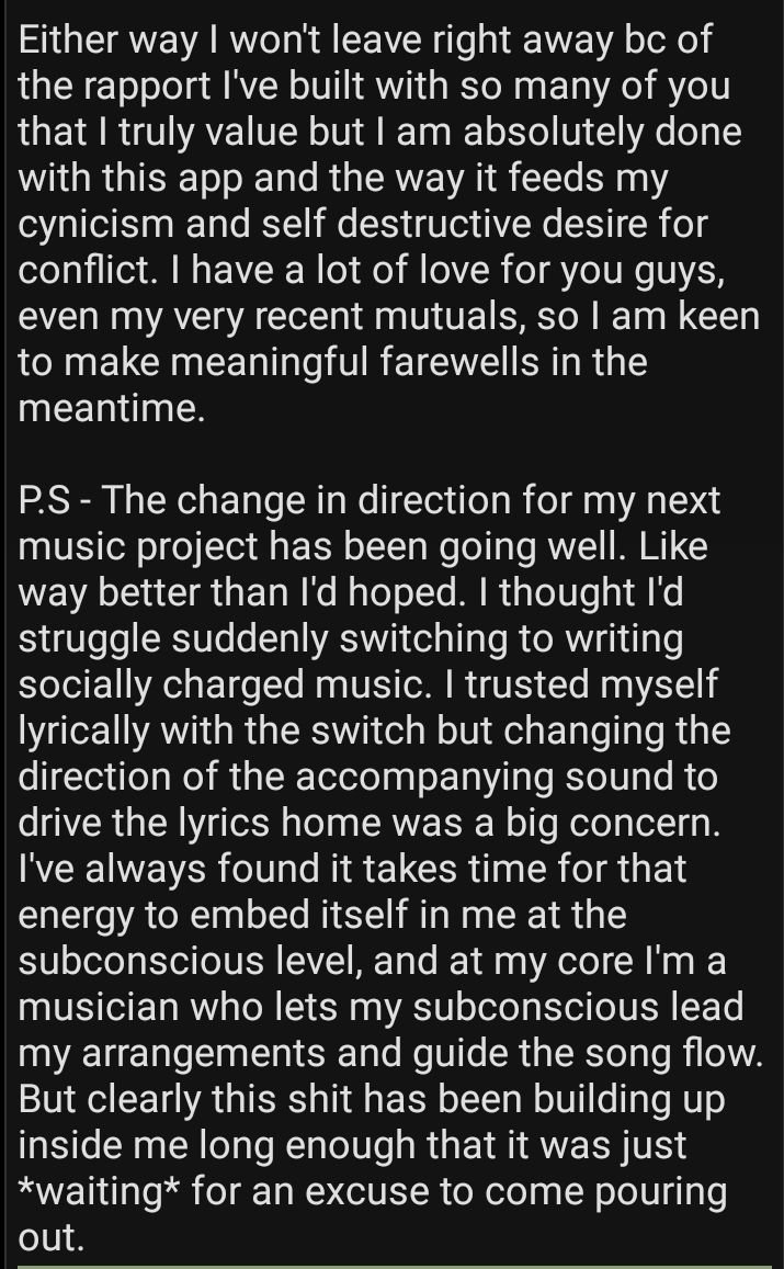 witchbail's tweet photo. Morning, comrades. An announcement of sorts. It's a bit long I know but please read, especially if we're mutuals. https://t.co/HNQ57GpFhD