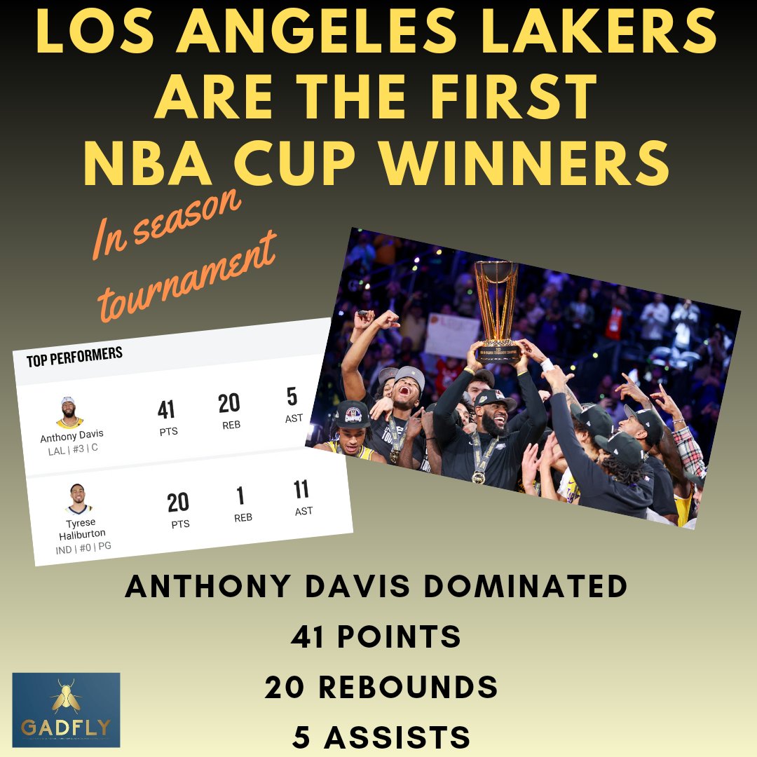 Los Angeles Lakers are the first NBA Cup winners!

Anthony Davis dominated the In season tournament final.

#NBA #NBATwitter #LakeShow #InSeasonTournament #NBACup #Lakers #LasVegas #Baloncesto #basketball #bballislife
