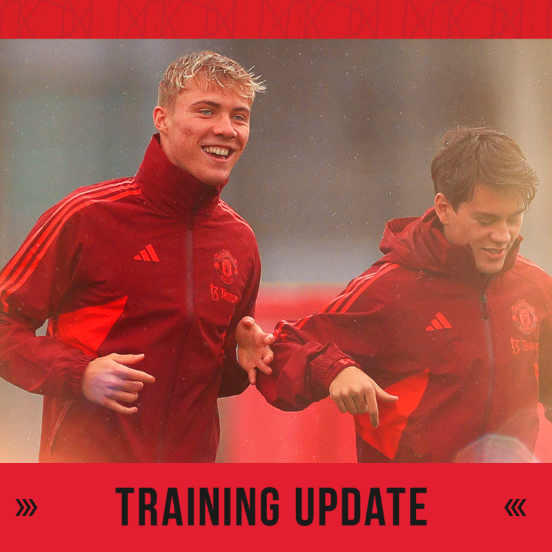 ManUtd's tweet photo. 🚨 Rasmus Hojlund and one other recent absentee have been spotted training ahead of our latest #UCL fixture ⤵️

#MUFC