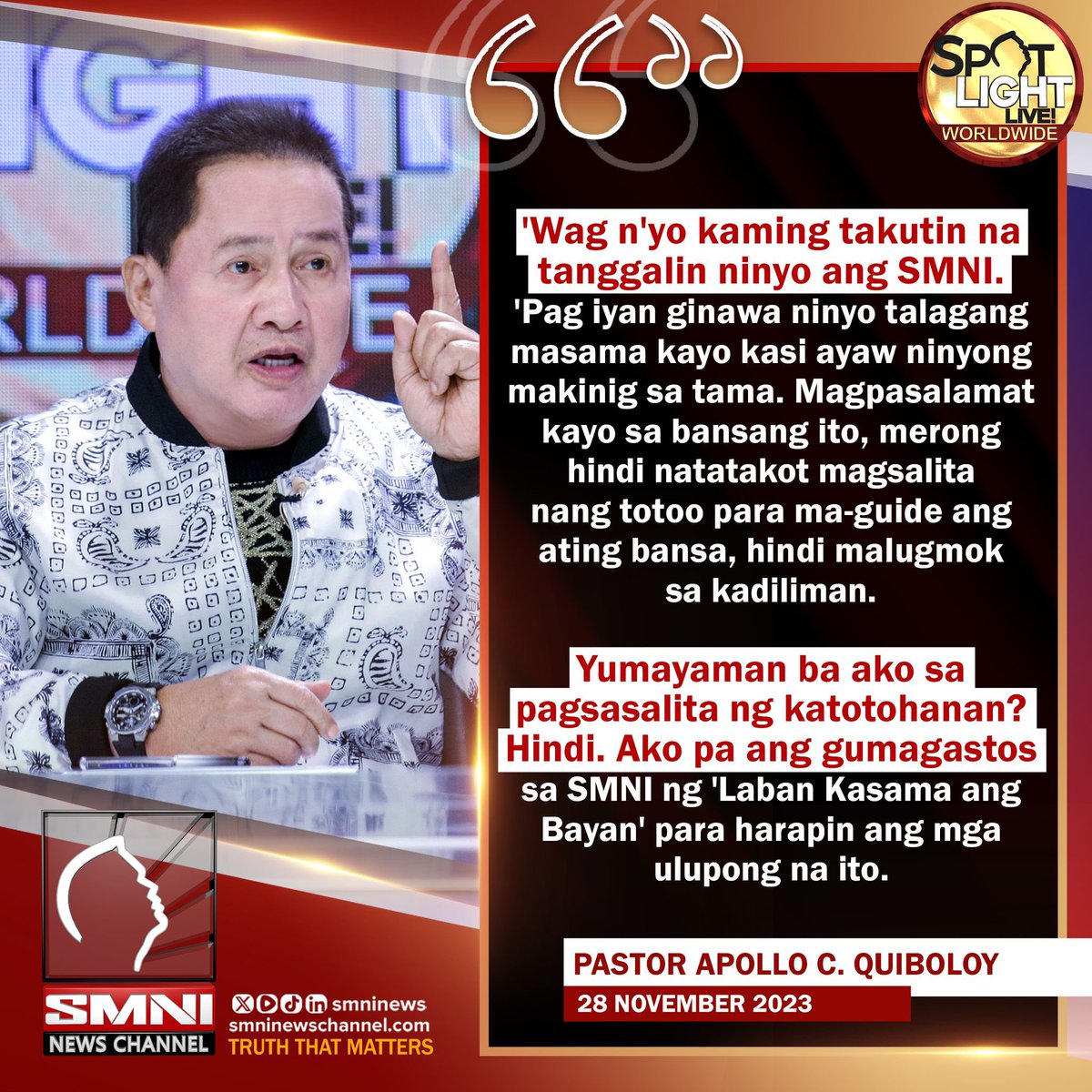 Pastor ACQ: 'Wag n'yo kaming takutin na tanggalin ninyo ang SMNI