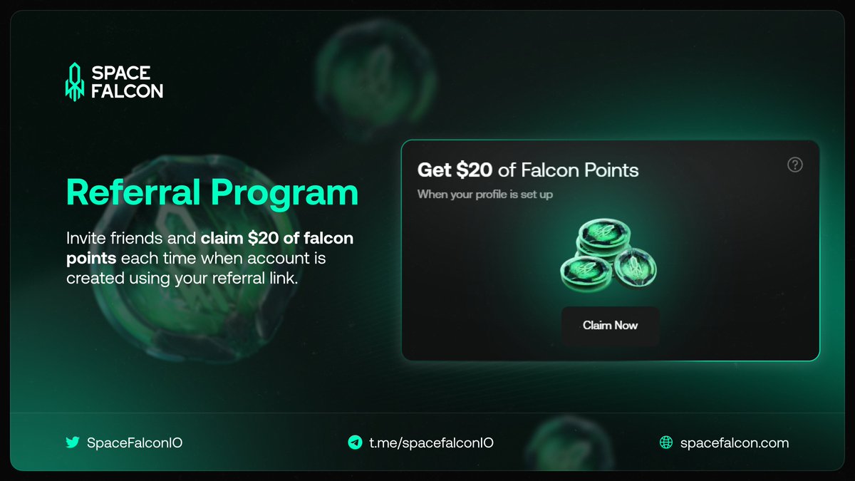 Falcon Referral Program 👥

Invite others to sign up and receive $20 of Falcon Points for every new user who registers through your referral link! 🎉

Your earned Falcon Points will displayed in the personal dashboard on our website and integrated into the #Aviatrix game.