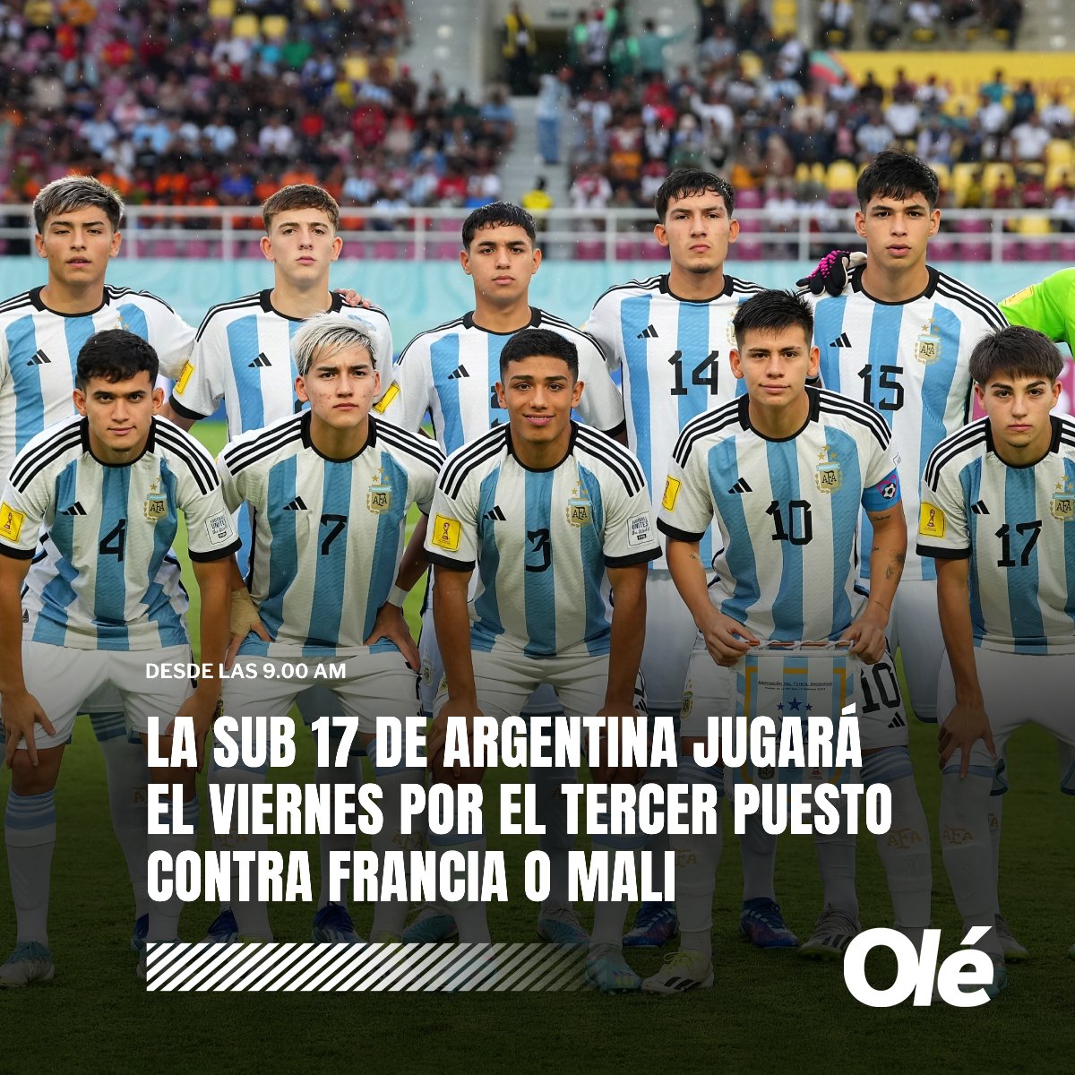 Este viernes, Argentina jugará ante Mali por el tercer puesto del Mundial  Sub-17