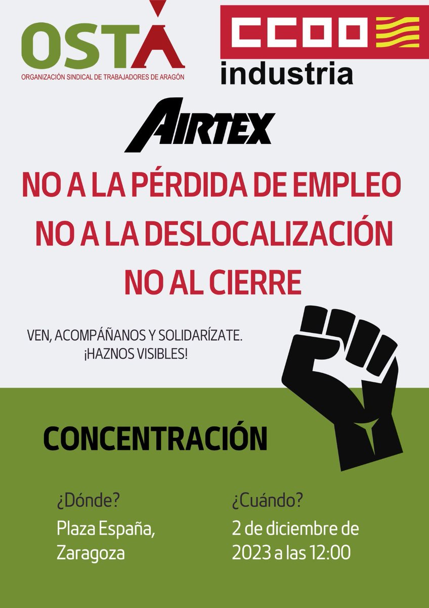 Airtex_Workers's tweet photo. HAZNOS VISIBLES!!
#Zaragoza #Despido_colectivo #ERE #Deslocalización #Concentración #Trabajadores_Airtex https://t.co/kRf2tPpPaE