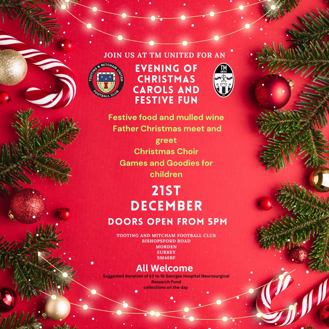 Festive Fun - 21st December at 5pm! We'll be celebrating with an evening of Christmas Carols, food, mulled wine and a meet and greet with the big man himself! Games and goodies for all children and doors open from.
T&M CSC
#tmcommunitysportsclub #christmasparty #christmasevent