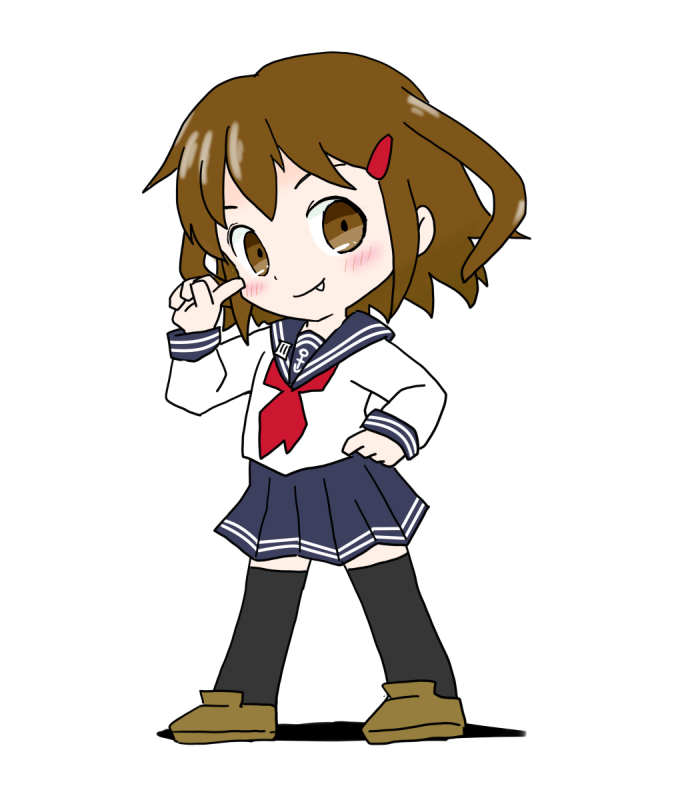ikazuchi (kancolle) 1girl solo school uniform brown hair thighhighs serafuku fang  illustration images