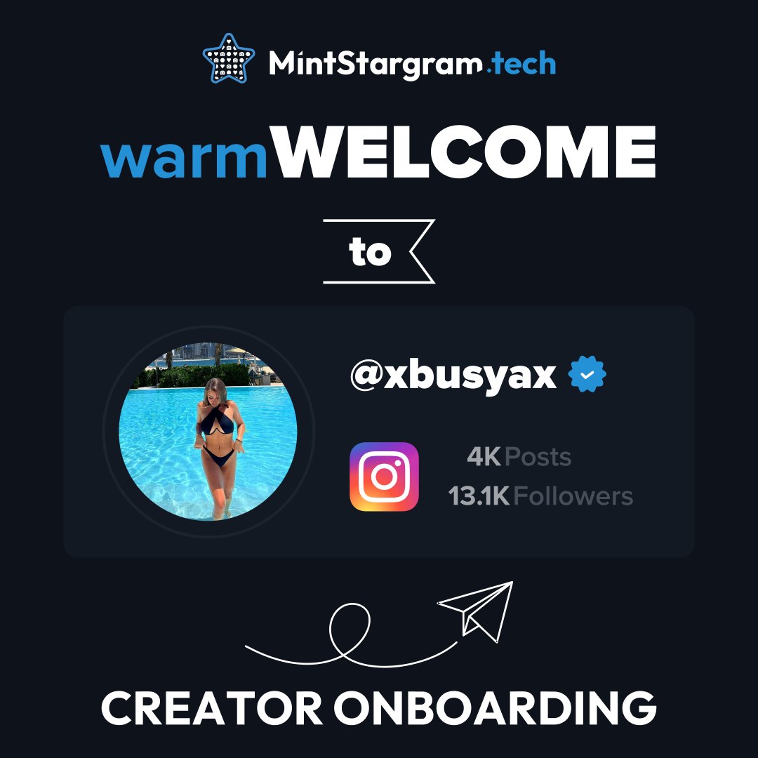 Mintstargram_'s tweet photo. A hearty welcome to xbusyax, our latest content creator onboard! Your first NFT post has been minted, and we're eagerly anticipating more of your fantastic content. #Onboarding #MintStarGram #SellYourPosts https://t.co/uII6Y6FMt0