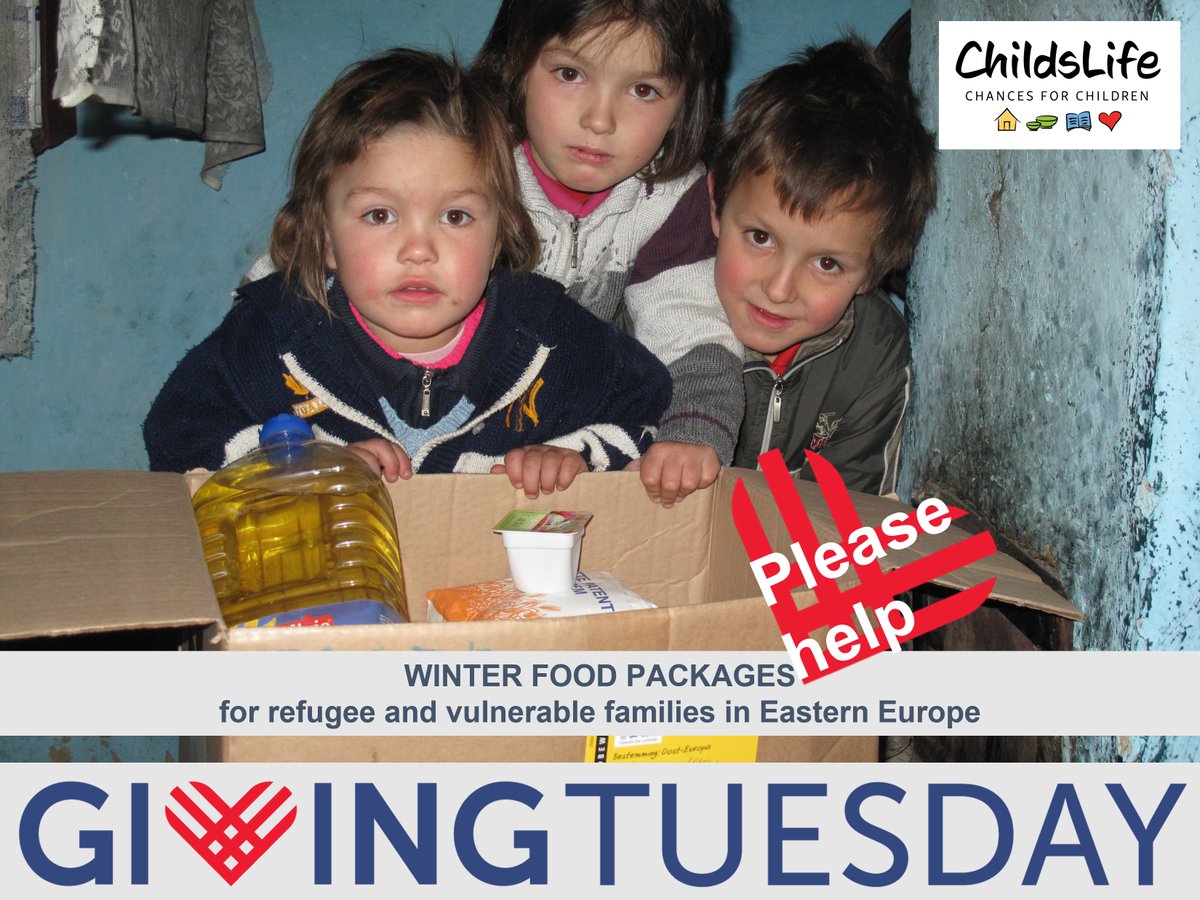It’s #GivingTuesday!
Refugee and vulnerable families in Eastern Europe need our help this winter.
Please support the ChildsLife winter food campaign this #GivingTuesday.
THANK YOU – MULȚUMESC – ДЯКУЮ – DANKJEWEL 
for your donations. childslife.nl/doneren/