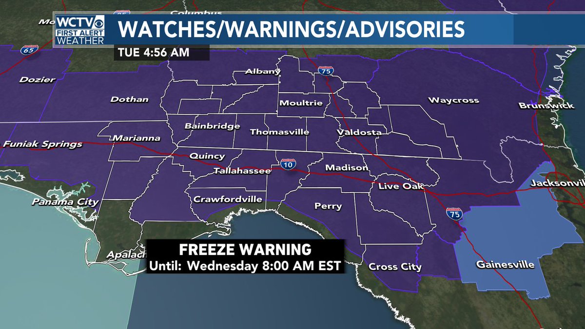 robnucatola's tweet photo. Here's the graphic version of the FREEZE WARNING for overnight Tuesday into Wednesday. #COLDcoming #BIGcold https://t.co/ooYeyvGI2u