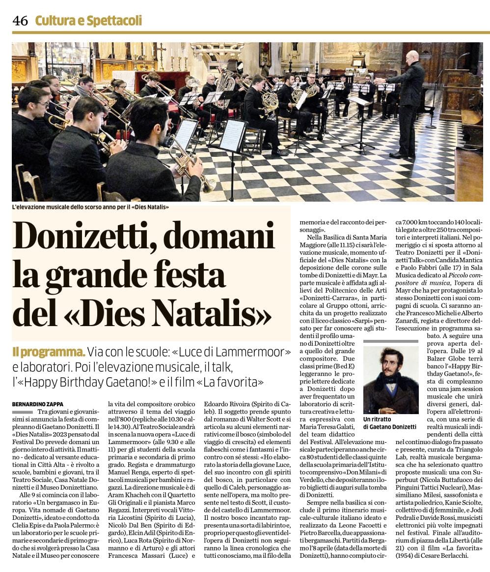 Domani festeggeremo il #DiesNatalis di #Donizetti in Basilica di Santa Maria Maggiore 🎉🪅

🎶🎺🎼Una bella occasione per #Bergamo per ricordare il nostro illustre concittadino e celebrarlo insieme a <a href="/donizettiopera/">Fondazione Donizetti</a>!  

#29novembre #GaetanoDonizetti
