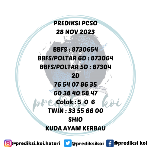 prediksikoi's tweet photo. PREDIKSI PCSO
28 NOV 2023

⚠️Tetap UPS⚠️
NO MAHAR | NO BERBAGI | 100%GRATIS.
info pasaran lain chat saja GRATIS.

#TogeLovers #togelterpercaya #togeljitu #bocoranpcso #togelonline #angkaakurat #kepritogel #togelhariini #angkabocoran #angkapcso #togelpcso #angkajitu #angkatogel https://t.co/lvDR99osTx